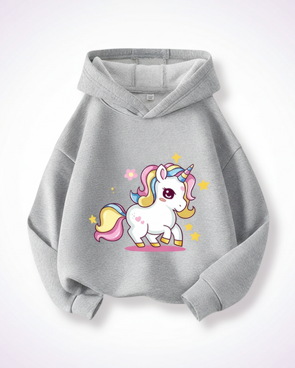 gray cartoon unicorn hoodie - white-bg