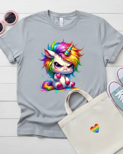 gray cartoon unicorn shirt - flat-lay