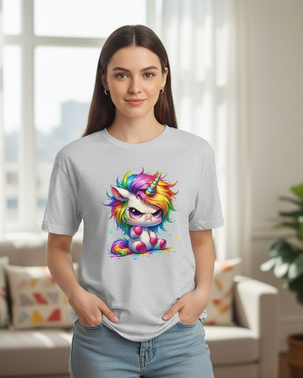 gray cartoon unicorn shirt - lifestyle