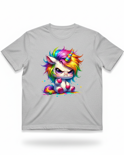 gray cartoon unicorn shirt - white-bg