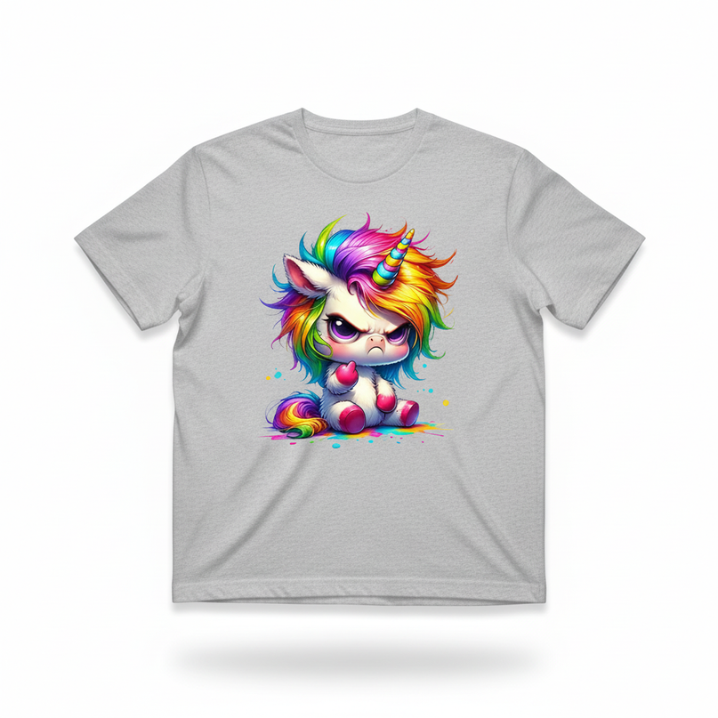 gray cartoon unicorn shirt - white-bg