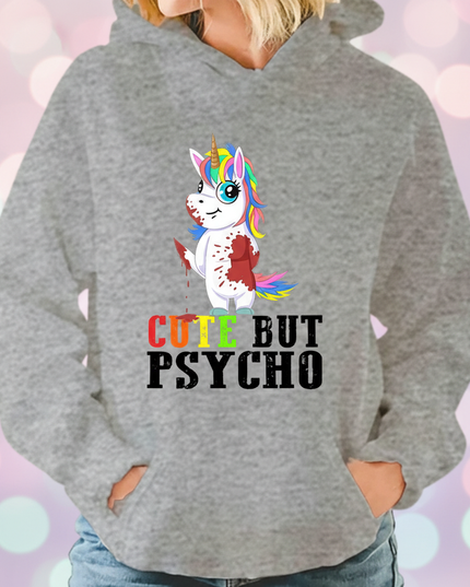 gray cute but psycho hoodie - detail