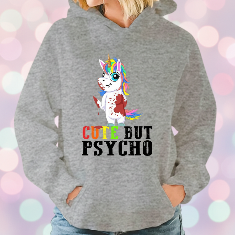 gray cute but psycho hoodie - detail