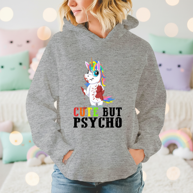 gray cute but psycho hoodie - lifestyle