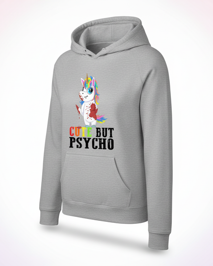 gray cute but psycho hoodie - white-bg