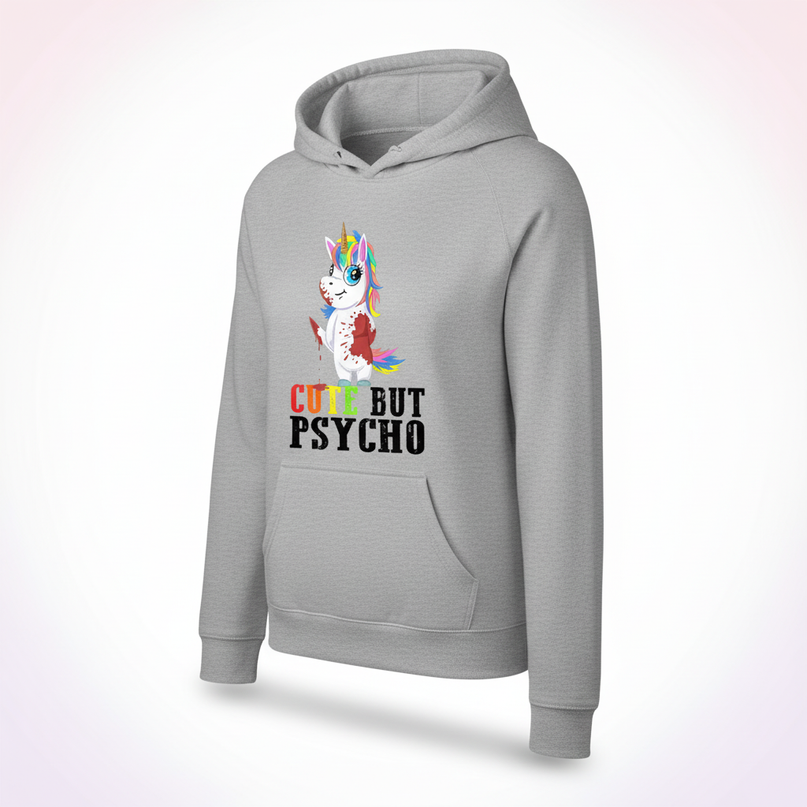 gray cute but psycho hoodie - white-bg