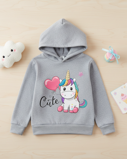 gray cute unicorn hoodie children - flat-lay