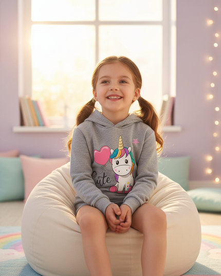 gray cute unicorn hoodie children - in-use