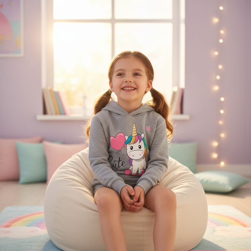 gray cute unicorn hoodie children - in-use