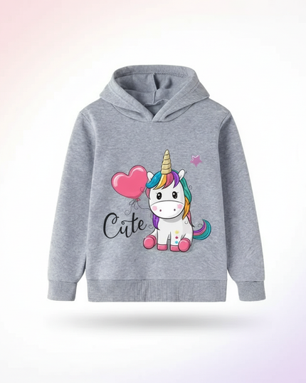 gray cute unicorn hoodie children - white-bg