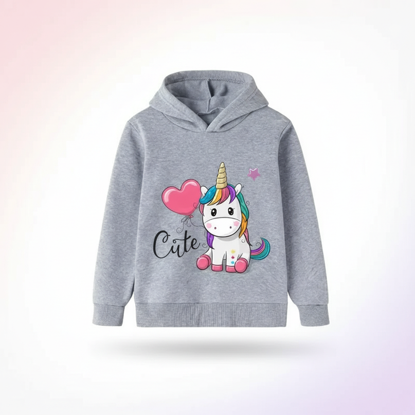 gray cute unicorn hoodie children - white-bg