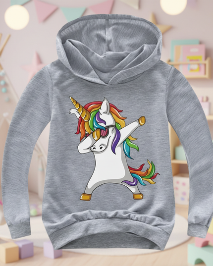 gray dabbing unicorn kids hoodie - lifestyle
