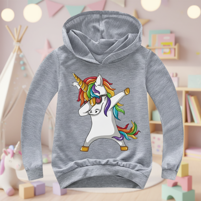 gray dabbing unicorn kids hoodie - lifestyle