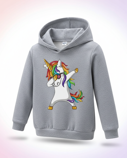 gray dabbing unicorn kids hoodie - white-bg