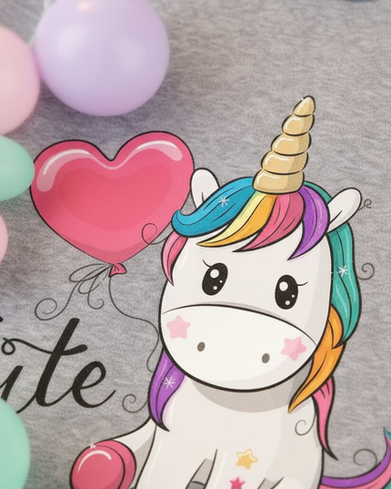 gray unicorn balloon hoodie kids - detail