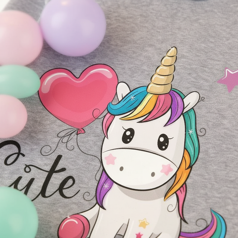 gray unicorn balloon hoodie kids - detail