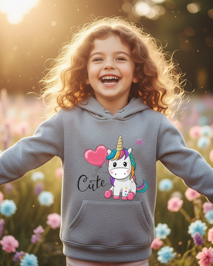 gray unicorn balloon hoodie kids - in-use