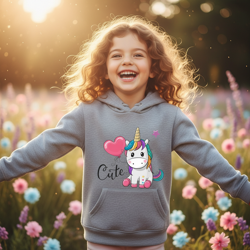 gray unicorn balloon hoodie kids - in-use