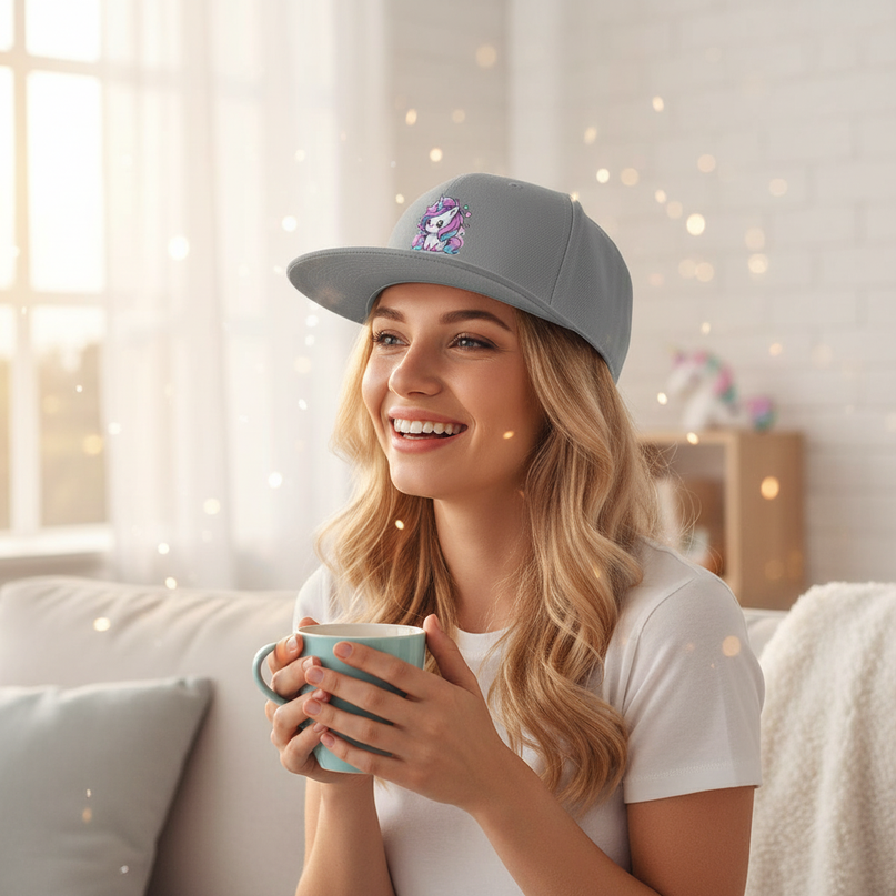 gray unicorn hat - in-use