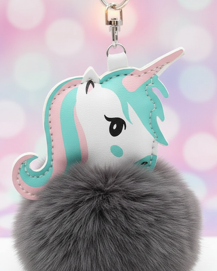 gray unicorn keychain - detail