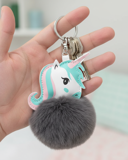 gray unicorn keychain - in-use