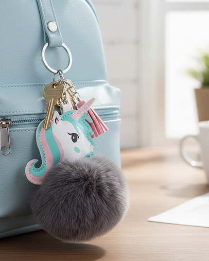 gray unicorn keychain - lifestyle