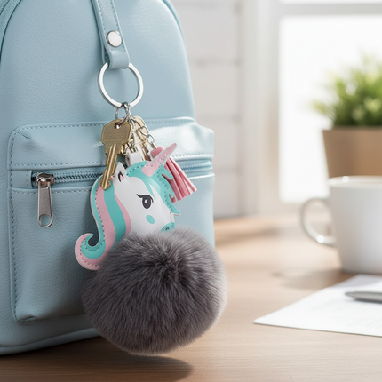 gray unicorn keychain - lifestyle