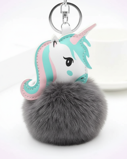 gray unicorn keychain - white-bg