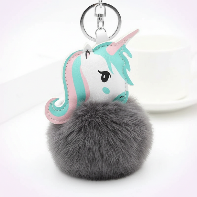 gray unicorn keychain - white-bg