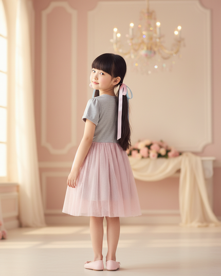 gray unicorn rainbow applique dress - back
