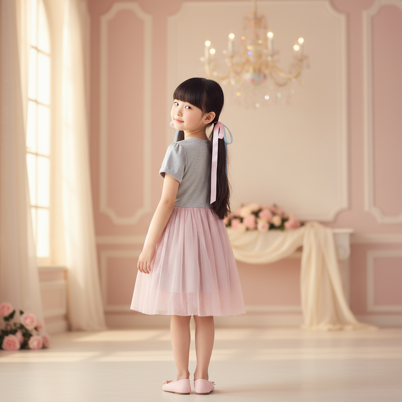 gray unicorn rainbow applique dress - back