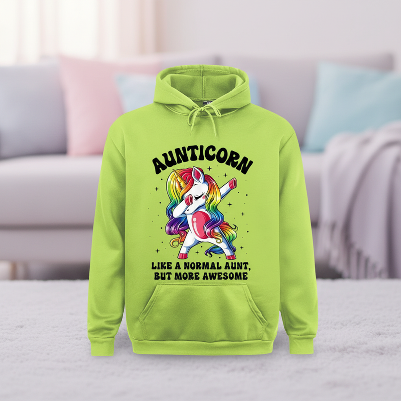 green aunt unicorn hoodie - lifestyle