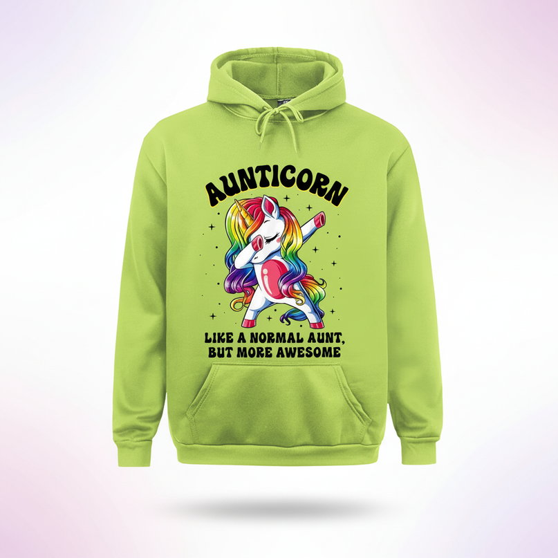 green aunt unicorn hoodie - white-bg