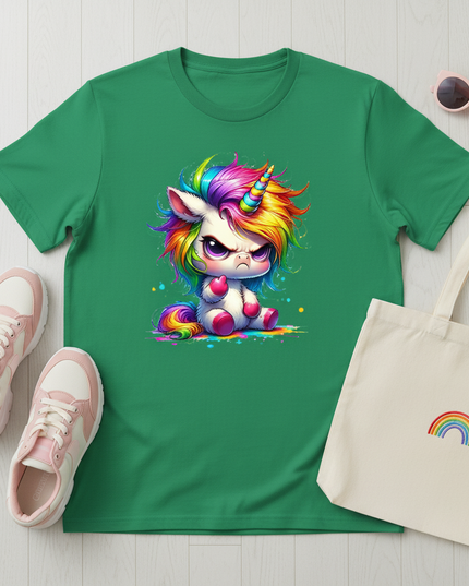 green cartoon unicorn shirt - flat-lay