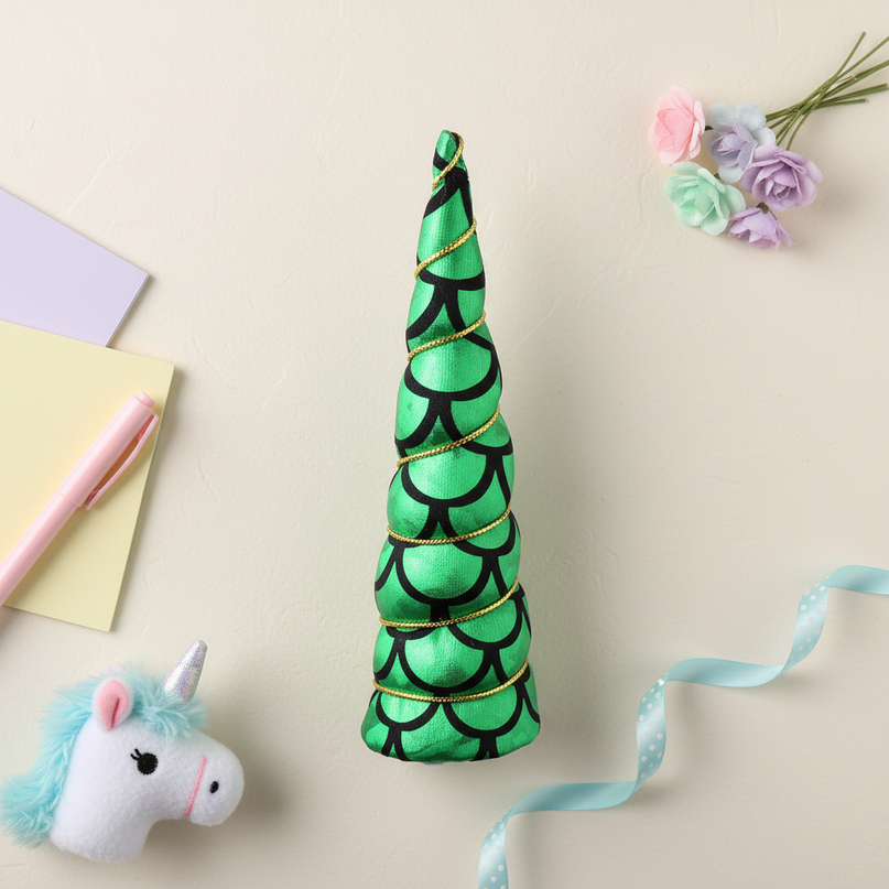 green mermaid unicorn horn - flat-lay