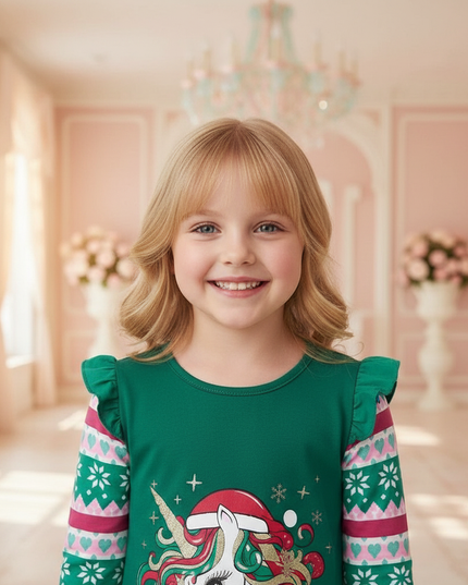 green unicorn christmas dress - detail