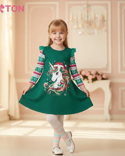 green unicorn christmas dress - front