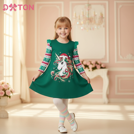 green unicorn christmas dress - front