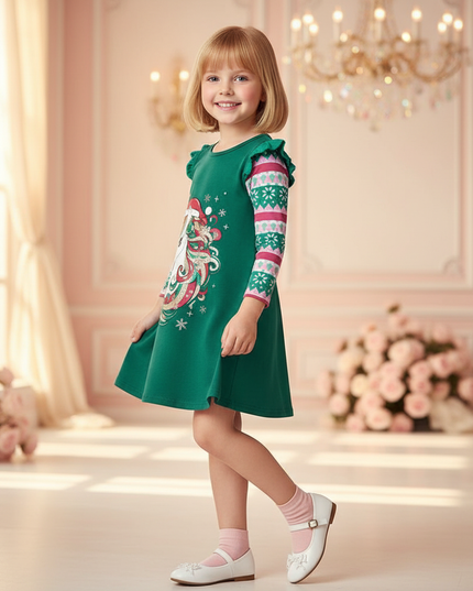 green unicorn christmas dress - three-quarter