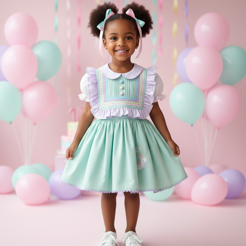 green unicorn dress - detail