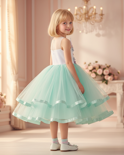 green unicorn flower ball gown dress - back