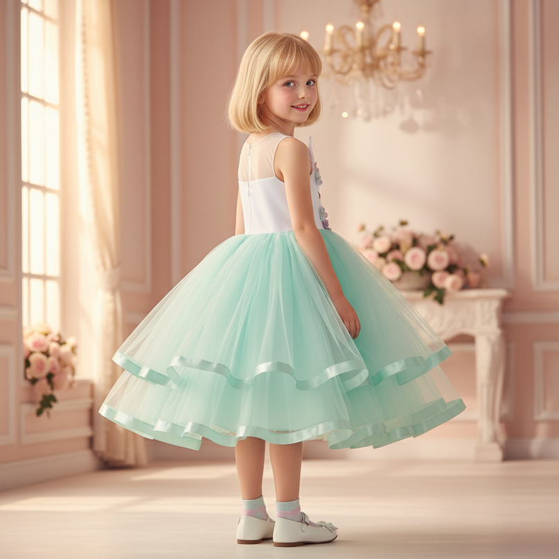 green unicorn flower ball gown dress - back
