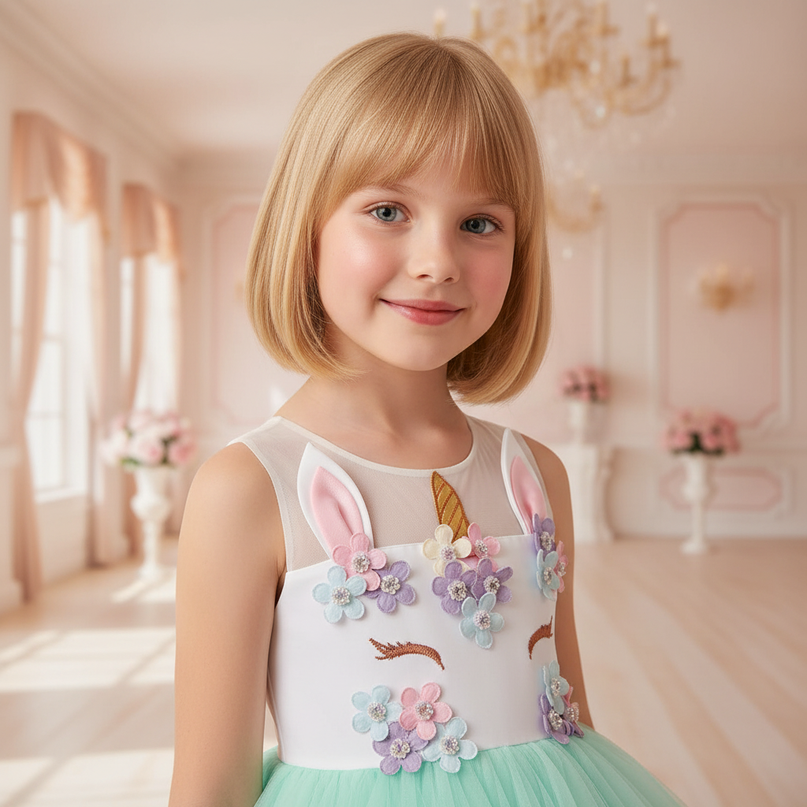 green unicorn flower ball gown dress - detail