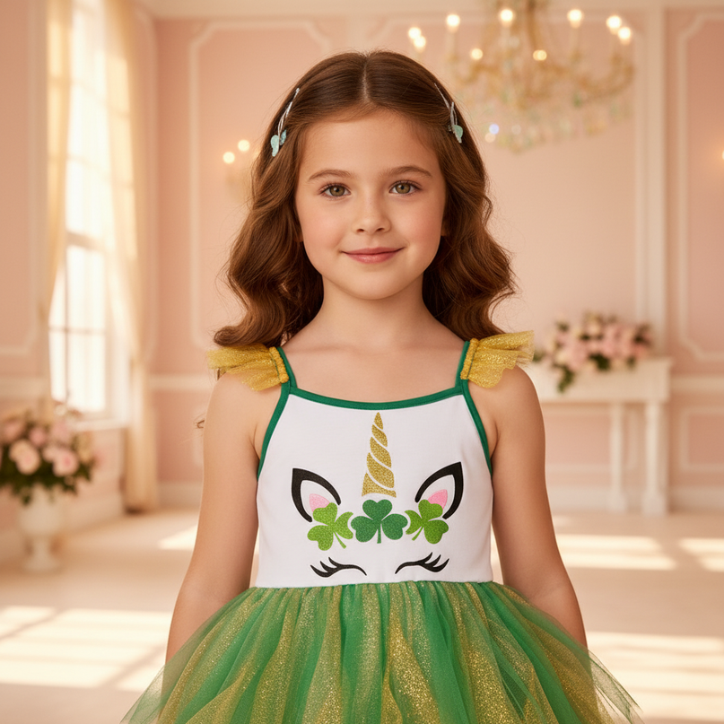 green unicorn glitter tutu dress - detail