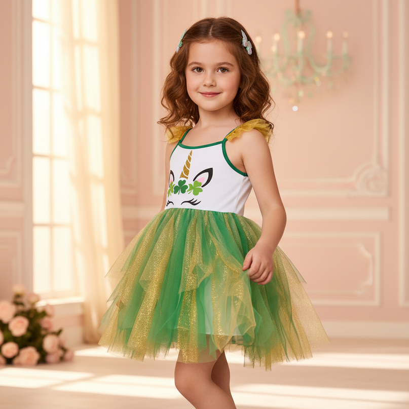 green unicorn glitter tutu dress - front