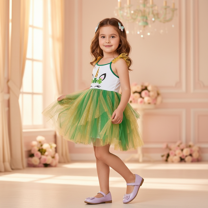 green unicorn glitter tutu dress - three-quarter