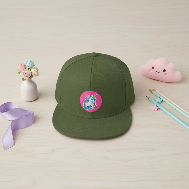 green unicorn hat - flat-lay