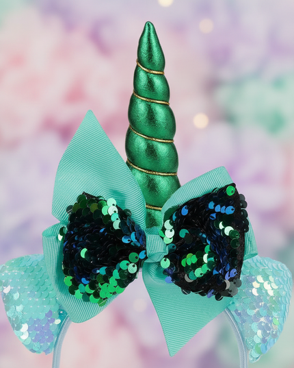 green unicorn headband for kids - detail
