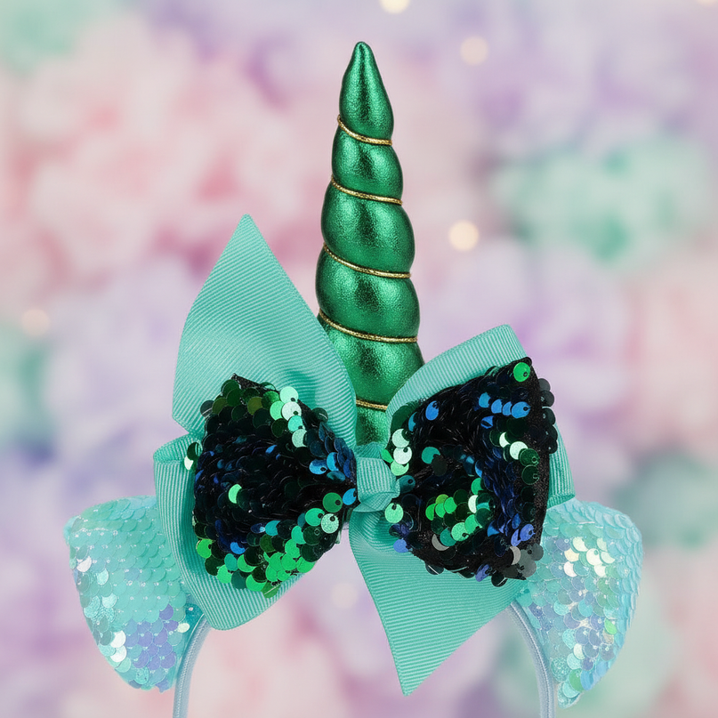 green unicorn headband for kids - detail