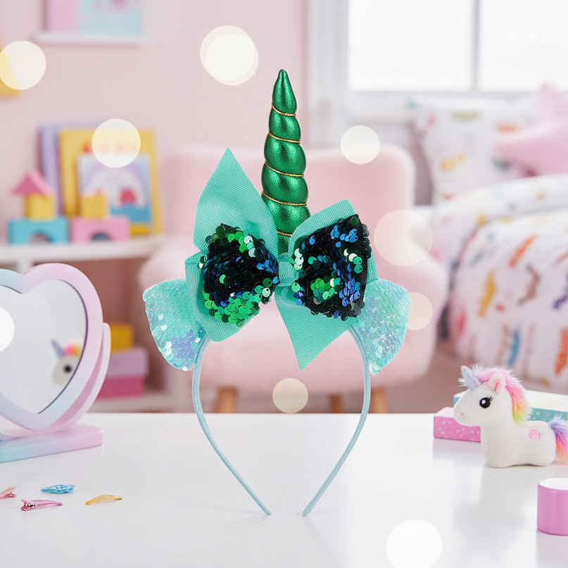 green unicorn headband for kids - lifestyle